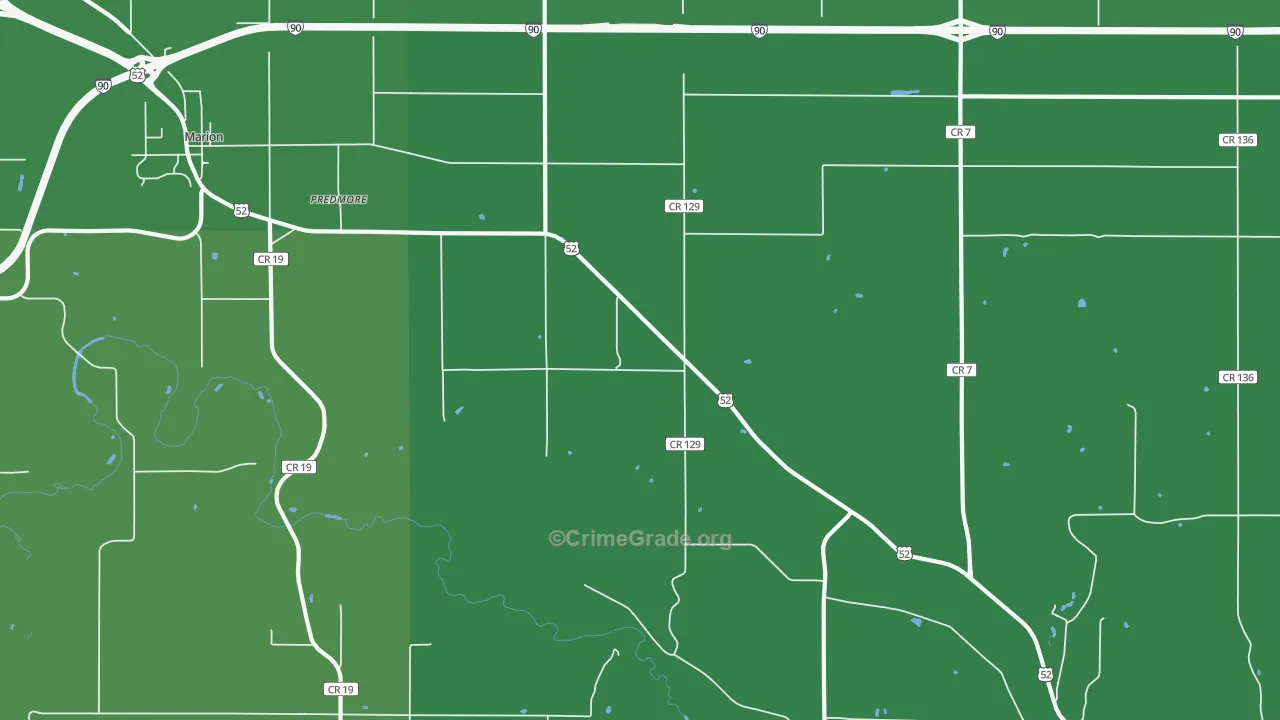 Predmore, MN Map of Burglary Rates