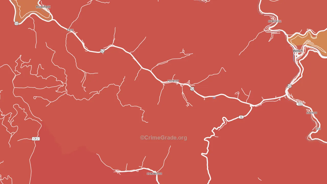 Premier, WV Map of Burglary Rates
