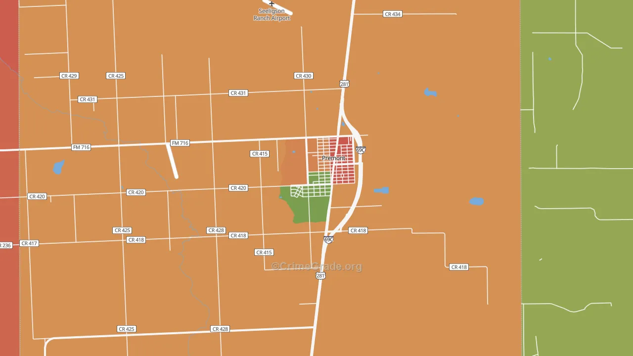 Premont, TX Map of Burglary Rates