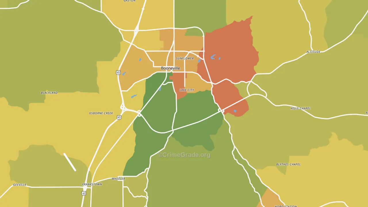 Prentiss County, MS Map of Burglary Rates
