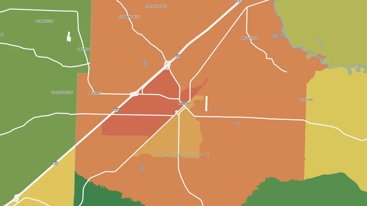 Prescott, AR Map of Burglary Rates