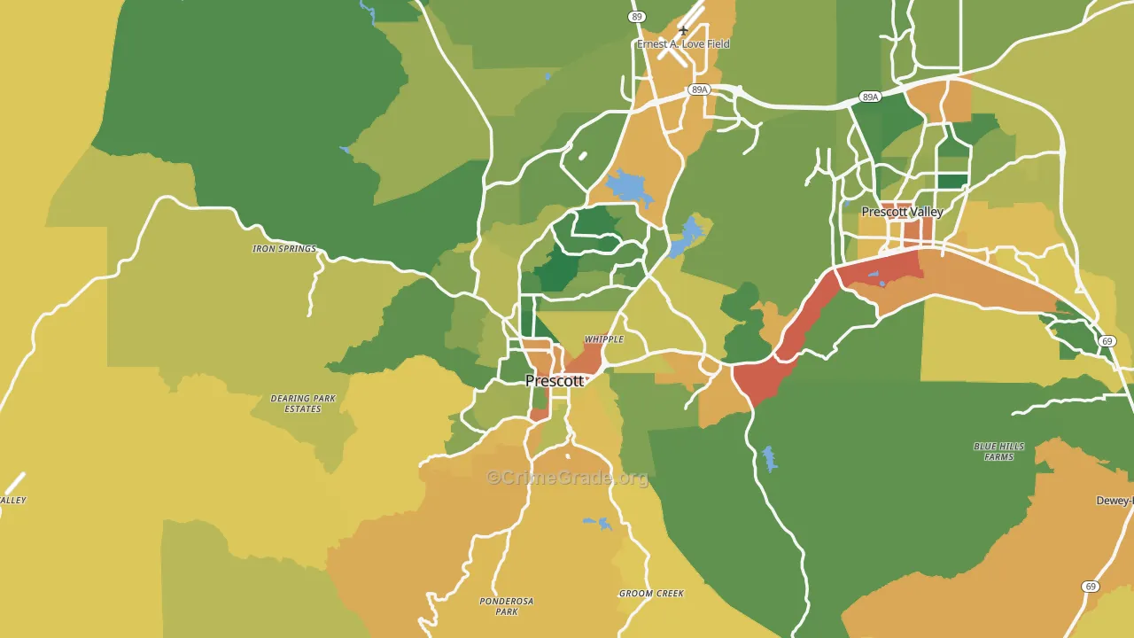 Prescott, AZ Map of Burglary Rates