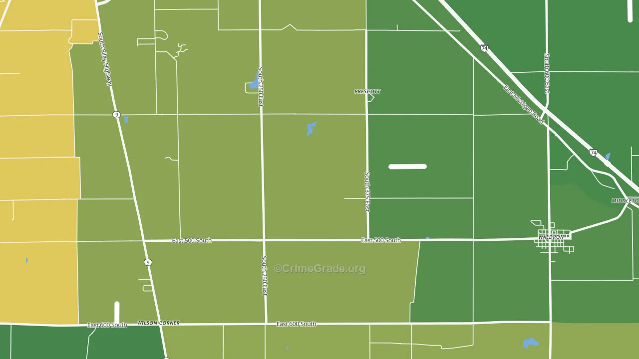 Prescott, IN Map of Burglary Rates