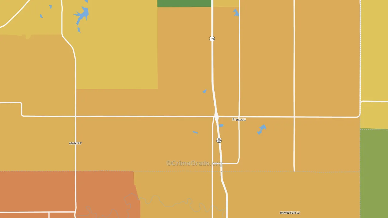 Prescott, KS Map of Burglary Rates