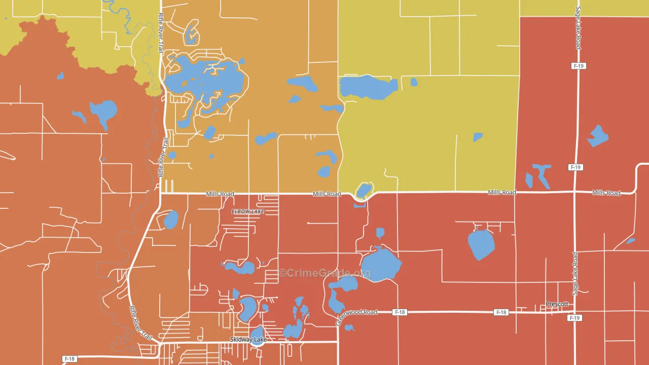 Prescott, MI Map of Burglary Rates