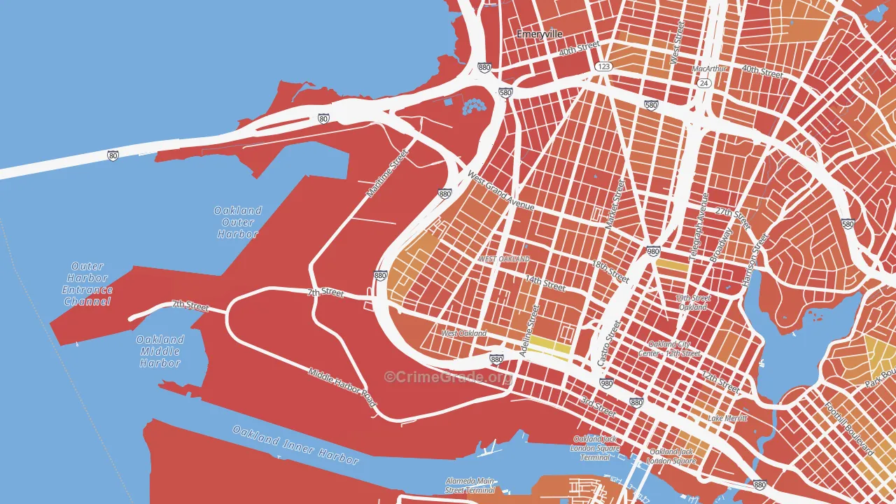 Prescott, Oakland, CA Map of Burglary Rates