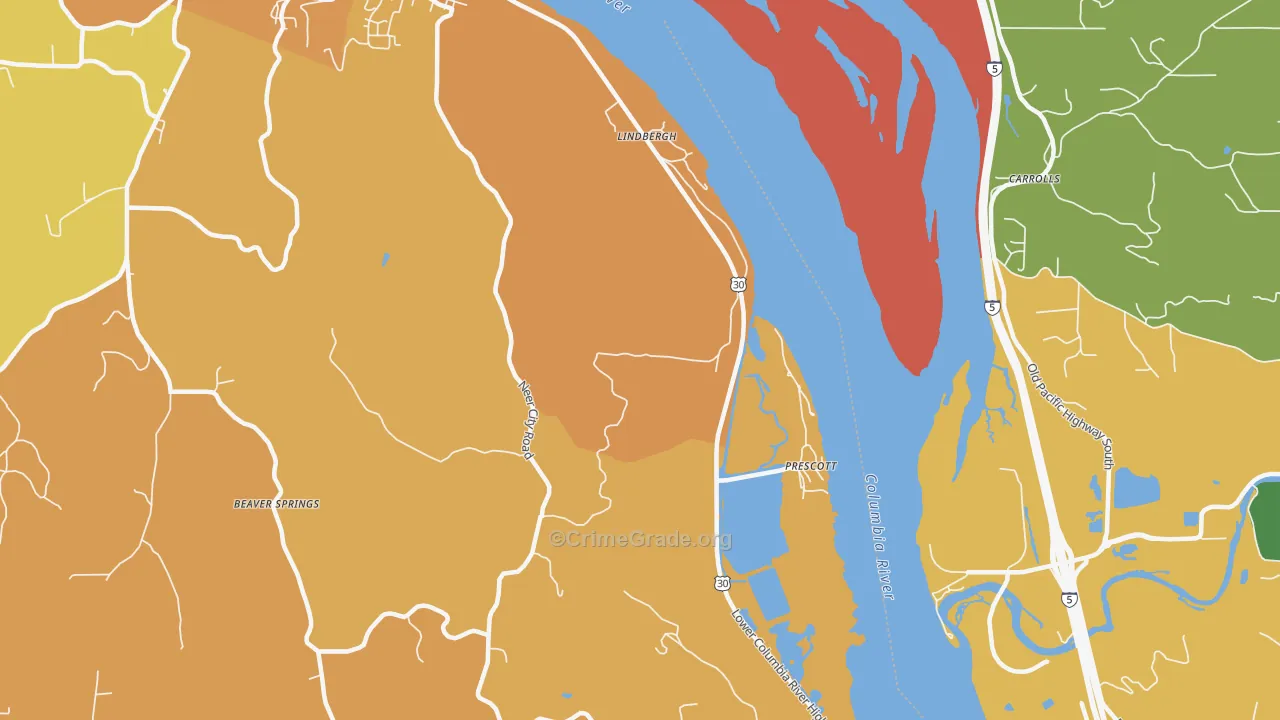 Prescott, OR Map of Burglary Rates