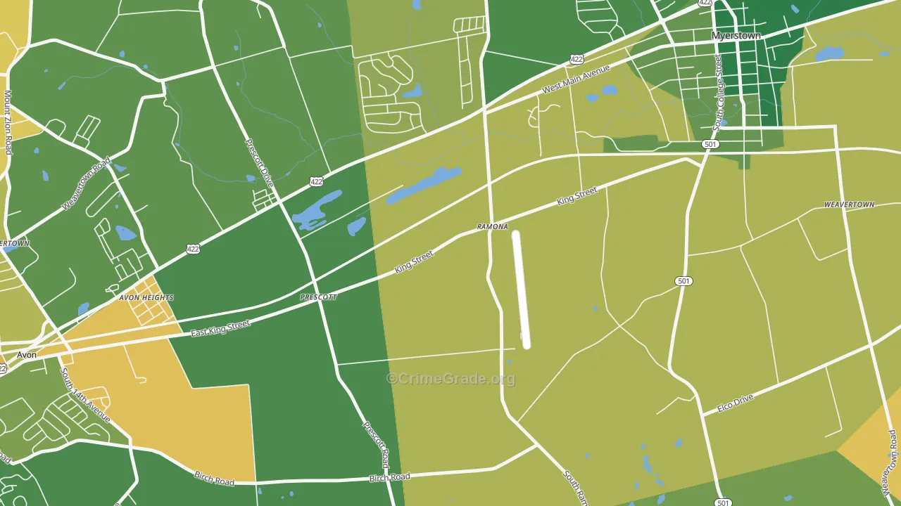 Prescott, PA Map of Burglary Rates