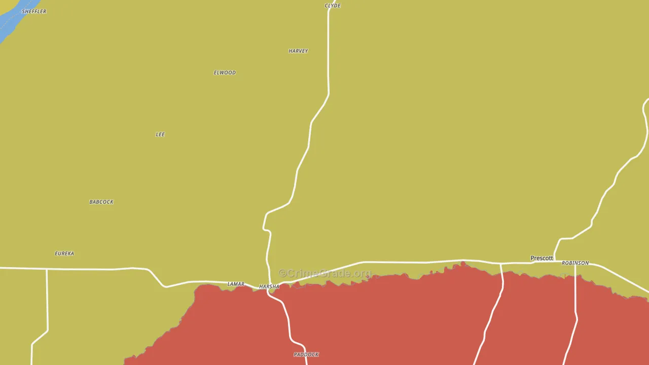 Prescott, WA Map of Burglary Rates