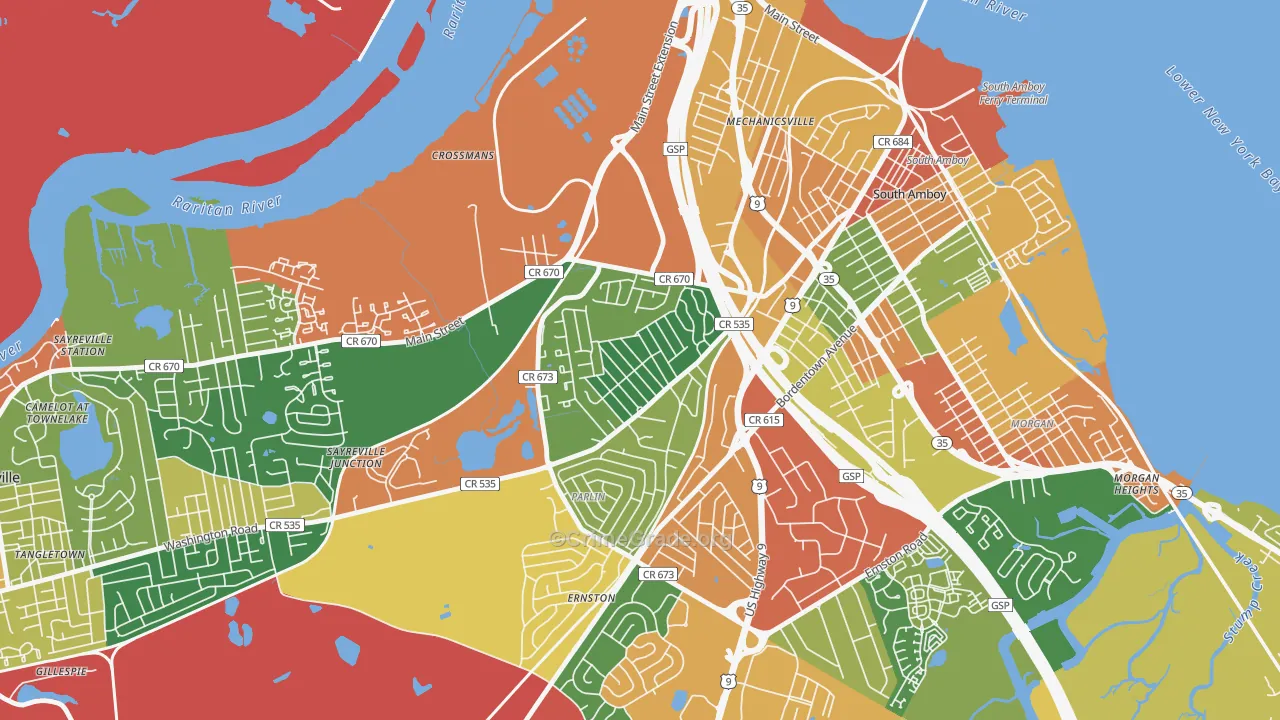 Presidents Park, Parlin, NJ Map of Burglary Rates