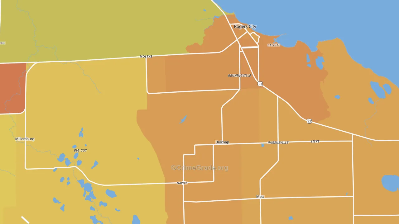 Presque Isle County, MI Map of Burglary Rates