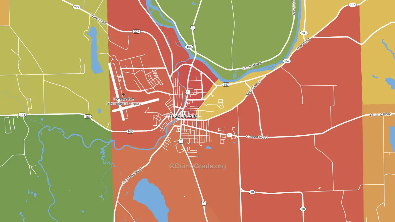 Presque Isle, ME Map of Burglary Rates