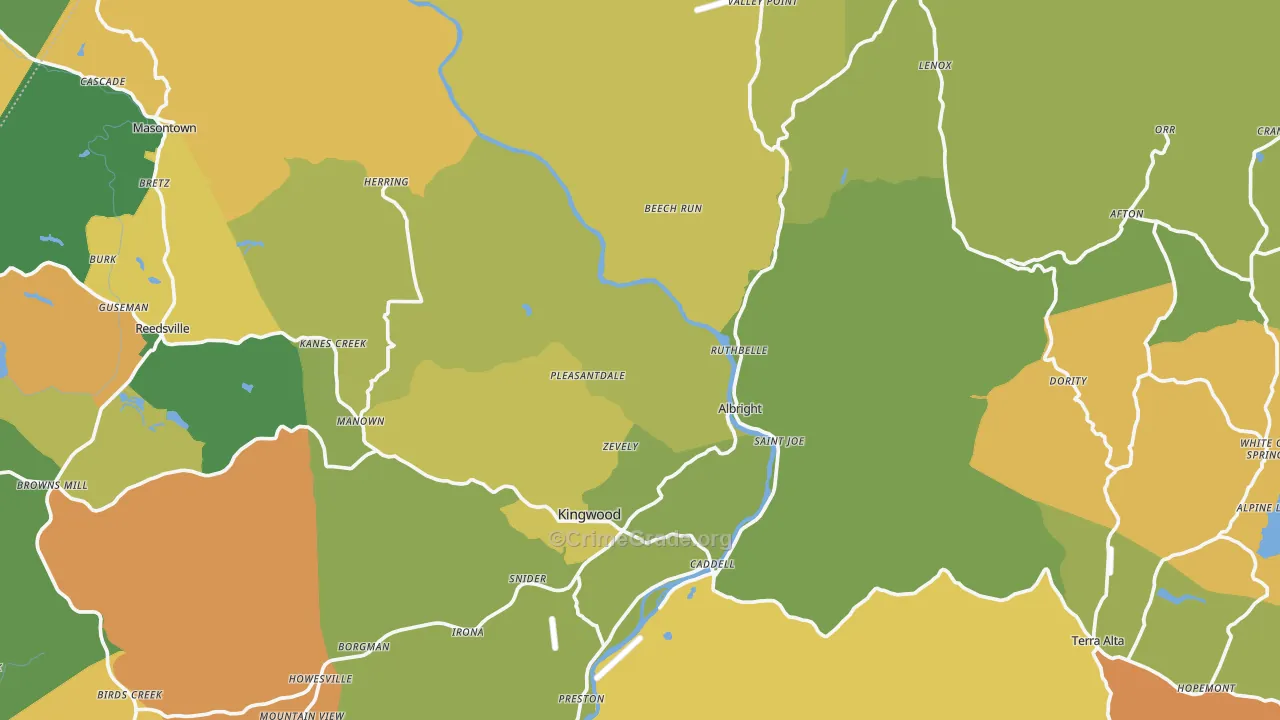 Preston County, WV Map of Burglary Rates
