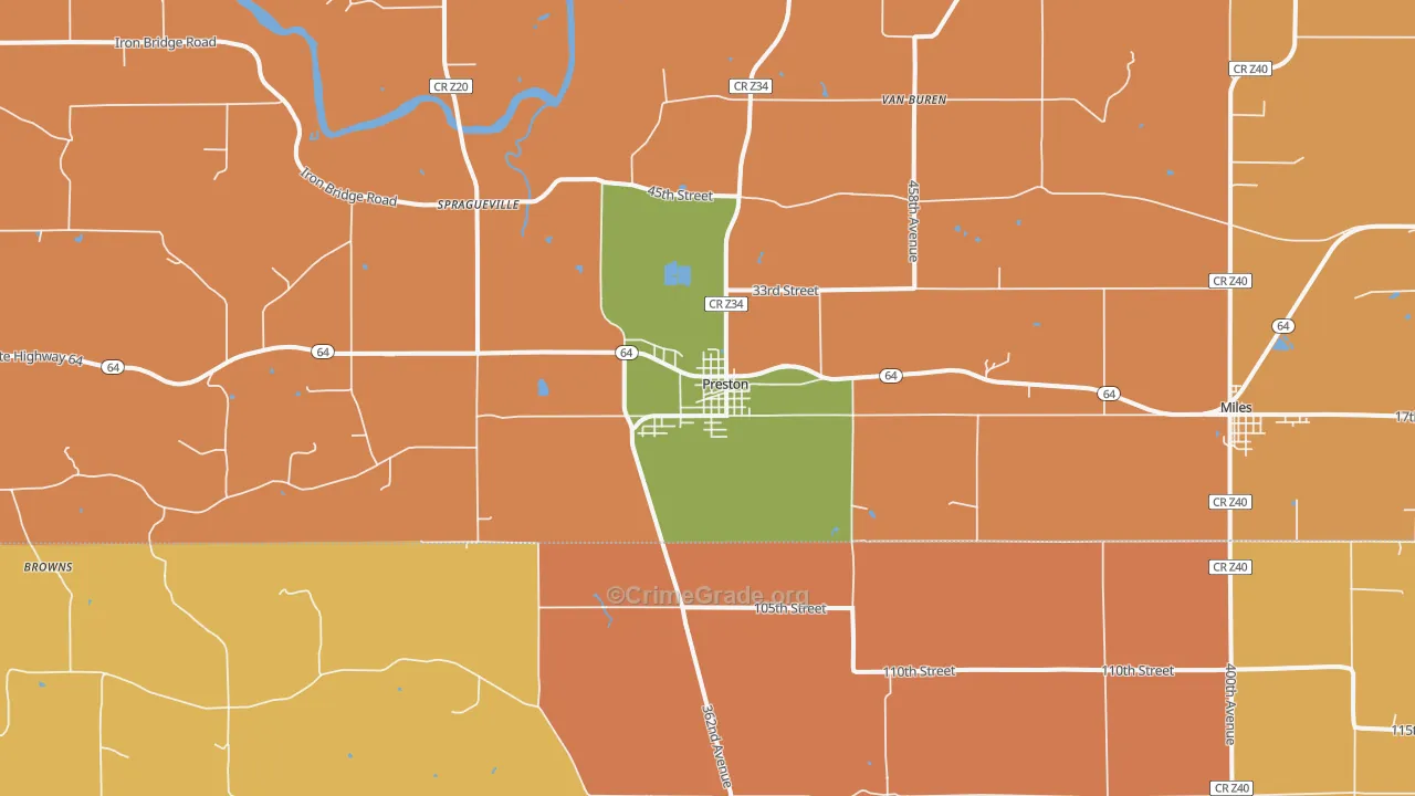 Preston, IA Map of Burglary Rates