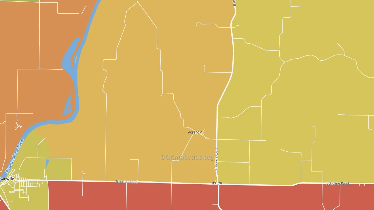 Preston, IL Map of Burglary Rates