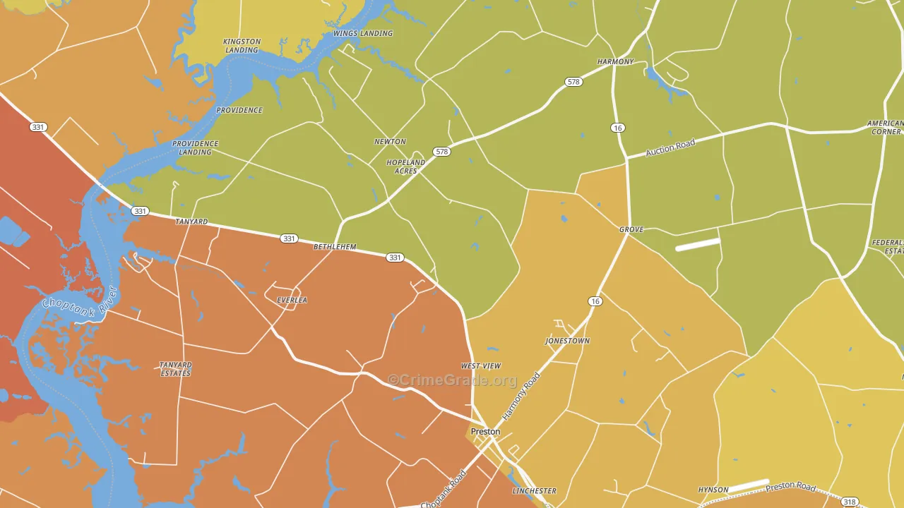 Preston, MD Map of Burglary Rates