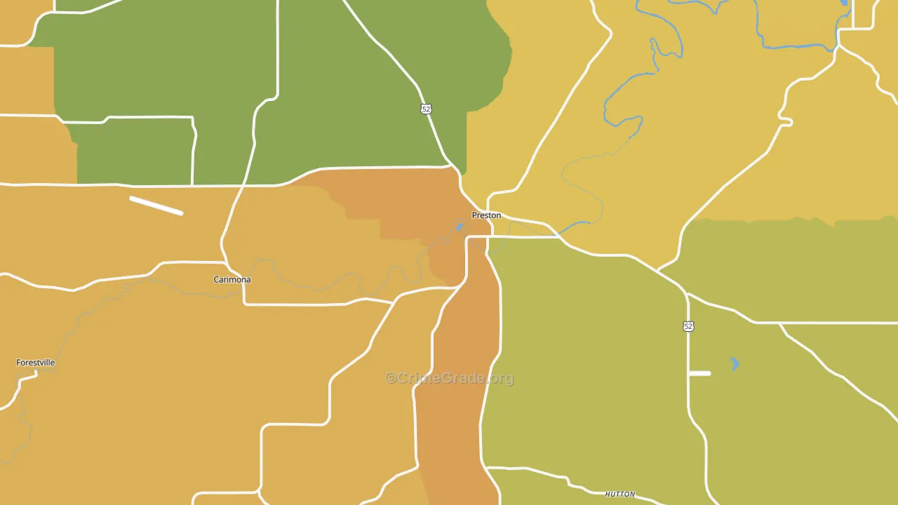 Preston, MN Map of Burglary Rates