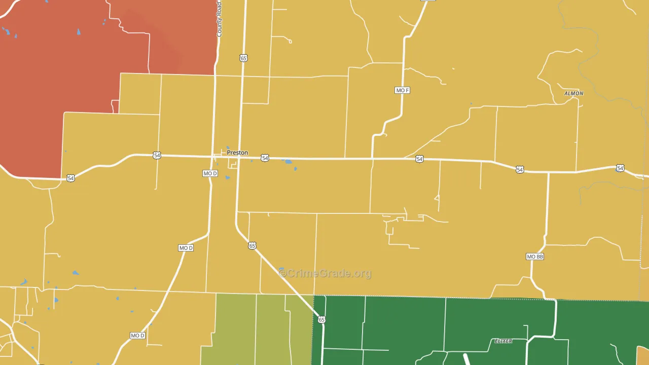 Preston, MO Map of Burglary Rates
