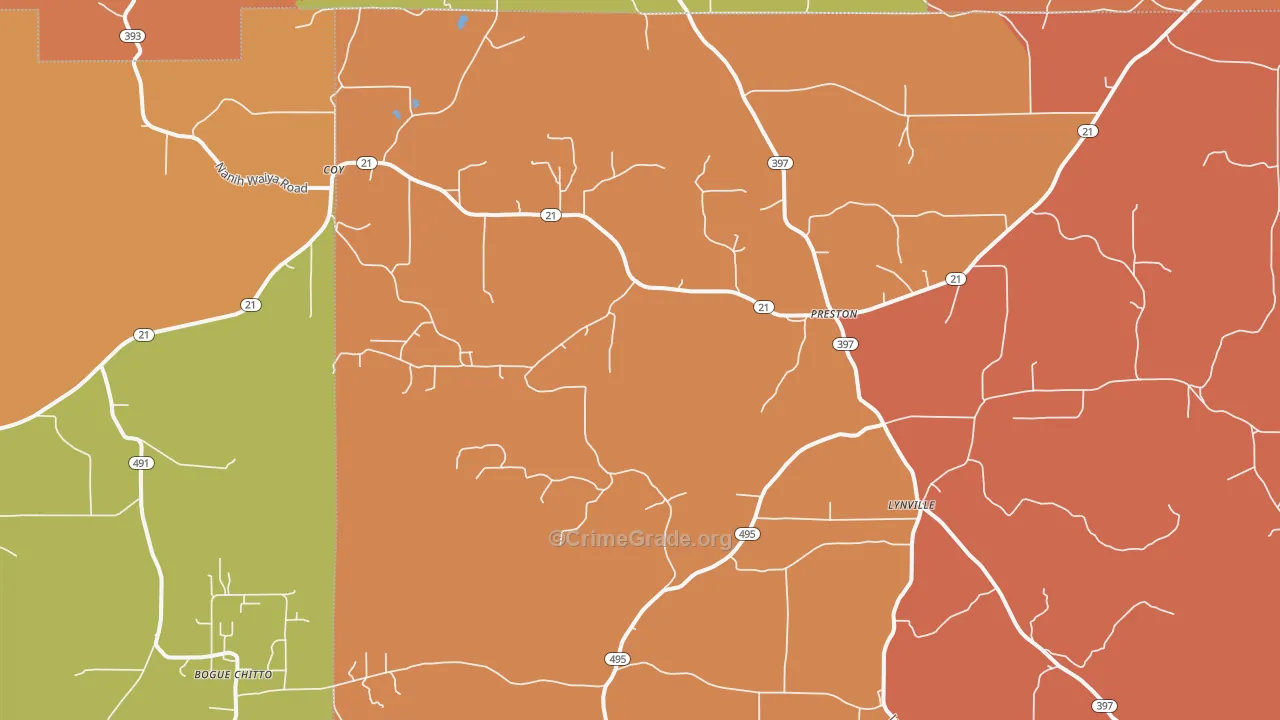 Preston, MS Map of Burglary Rates