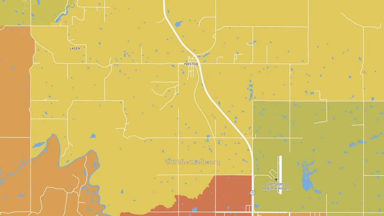 Preston, OK Map of Burglary Rates