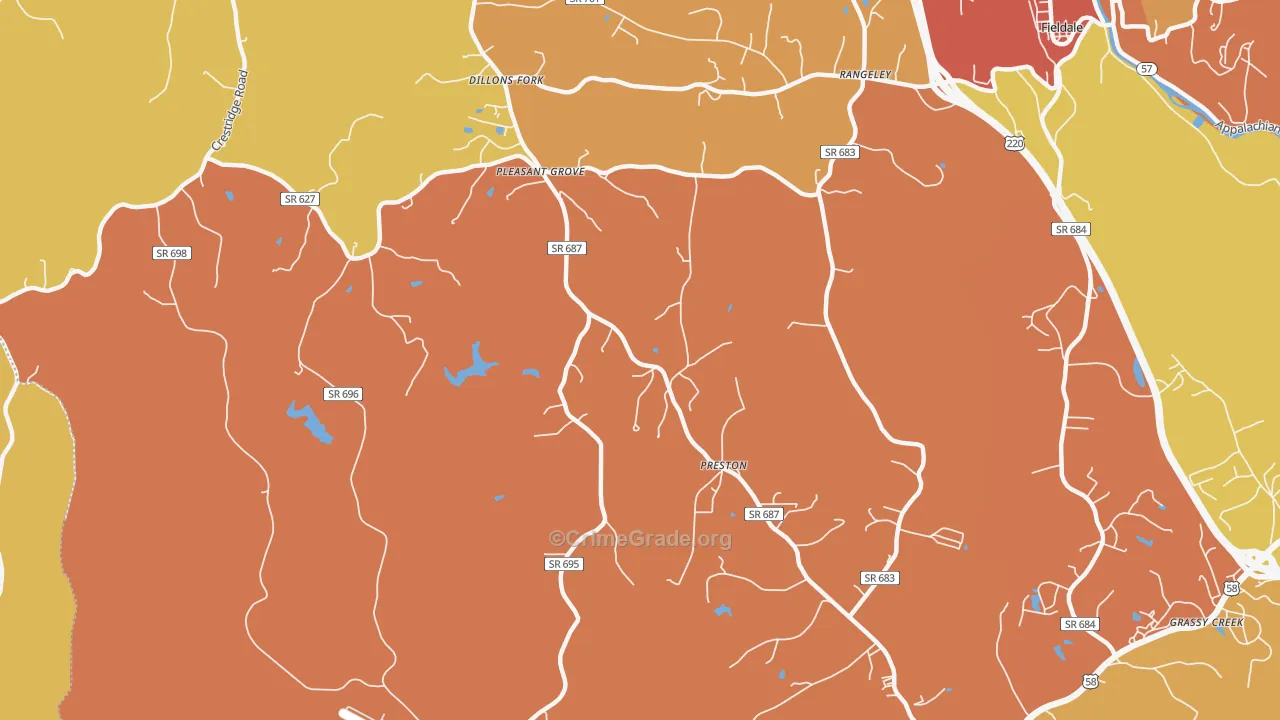 Preston, VA Map of Burglary Rates