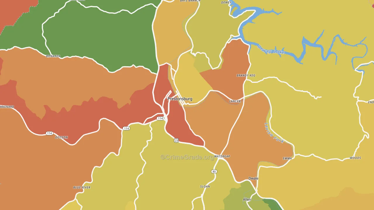 Prestonsburg, KY Map of Burglary Rates