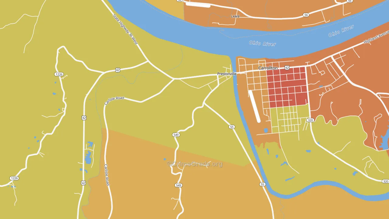 Prestonville, KY Map of Burglary Rates