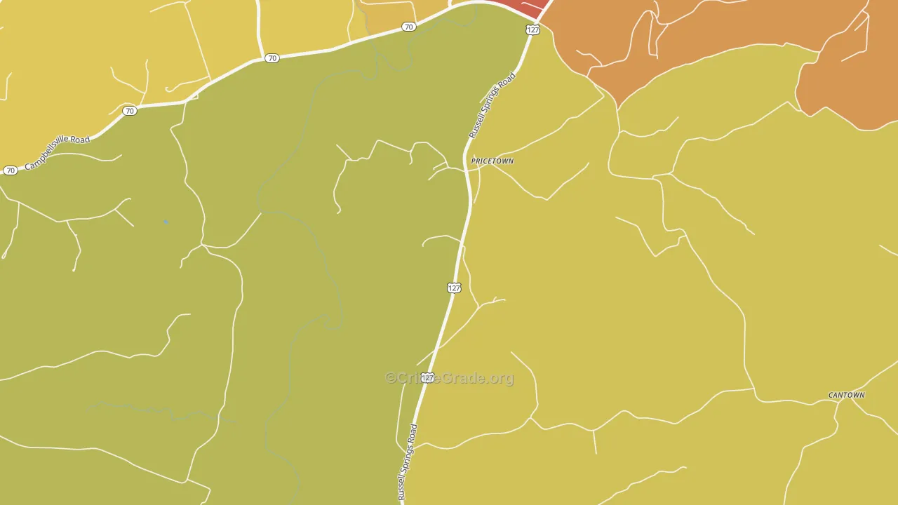 Pricetown, KY Map of Burglary Rates