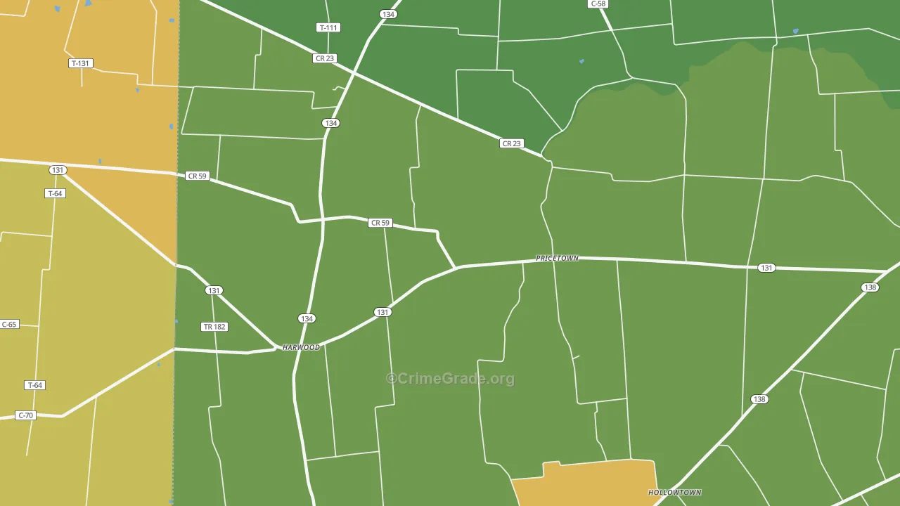 Pricetown, OH Map of Burglary Rates