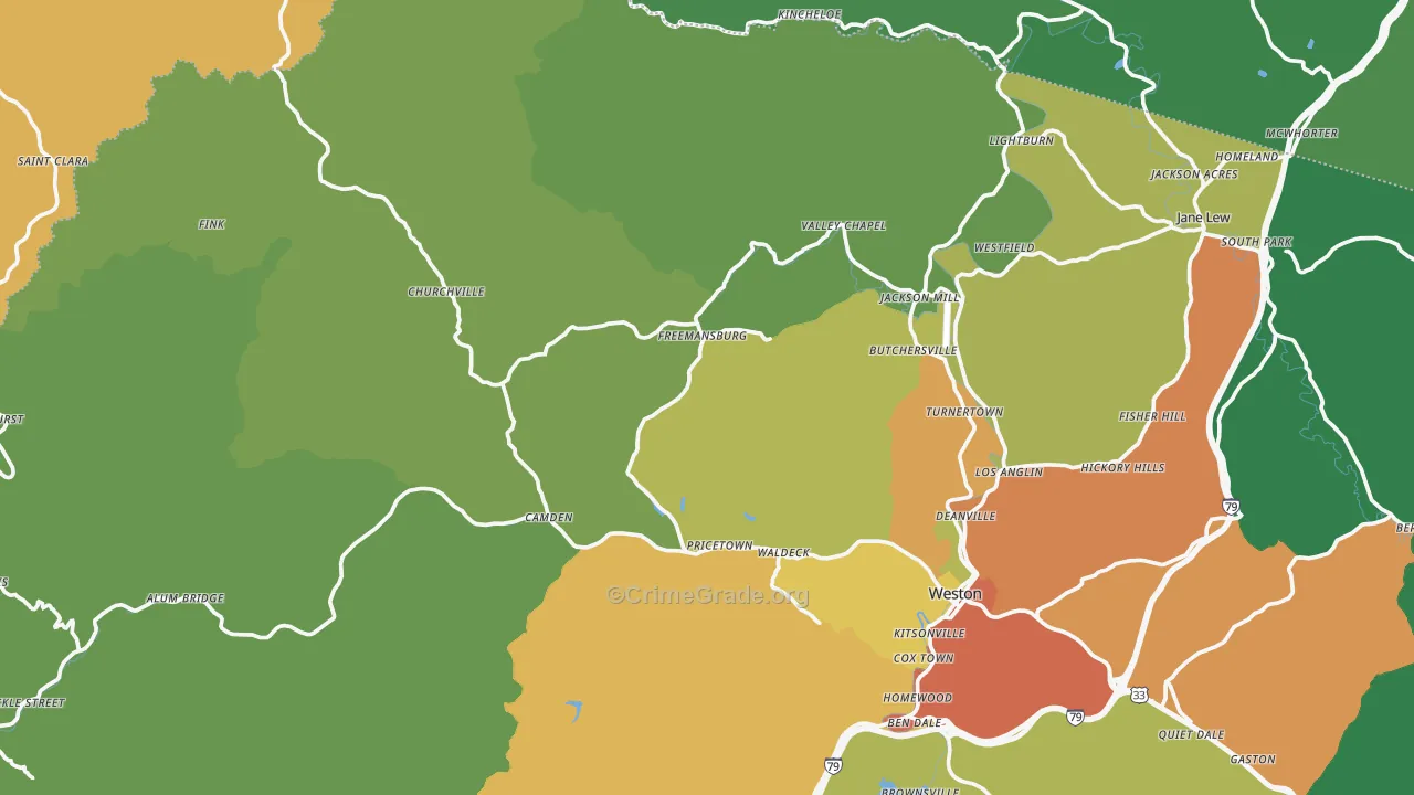 Pricetown, WV Map of Burglary Rates