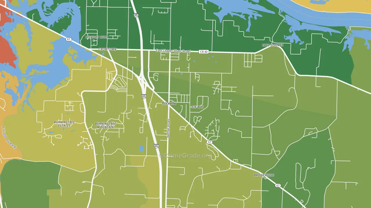 Priceville, AL Map of Burglary Rates