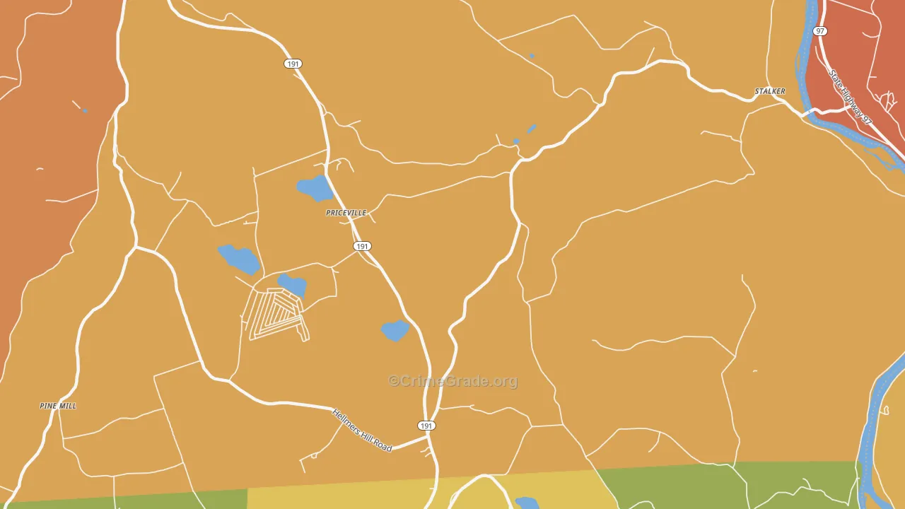Priceville, PA Map of Burglary Rates