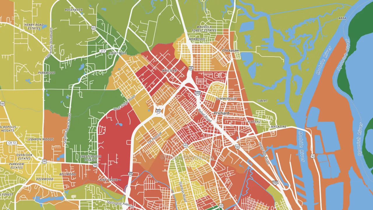 Prichard, AL Map of Burglary Rates