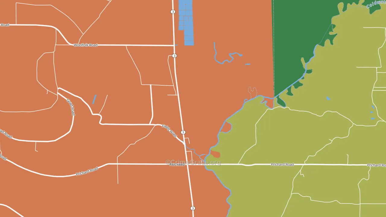 Prichard, MS Map of Burglary Rates