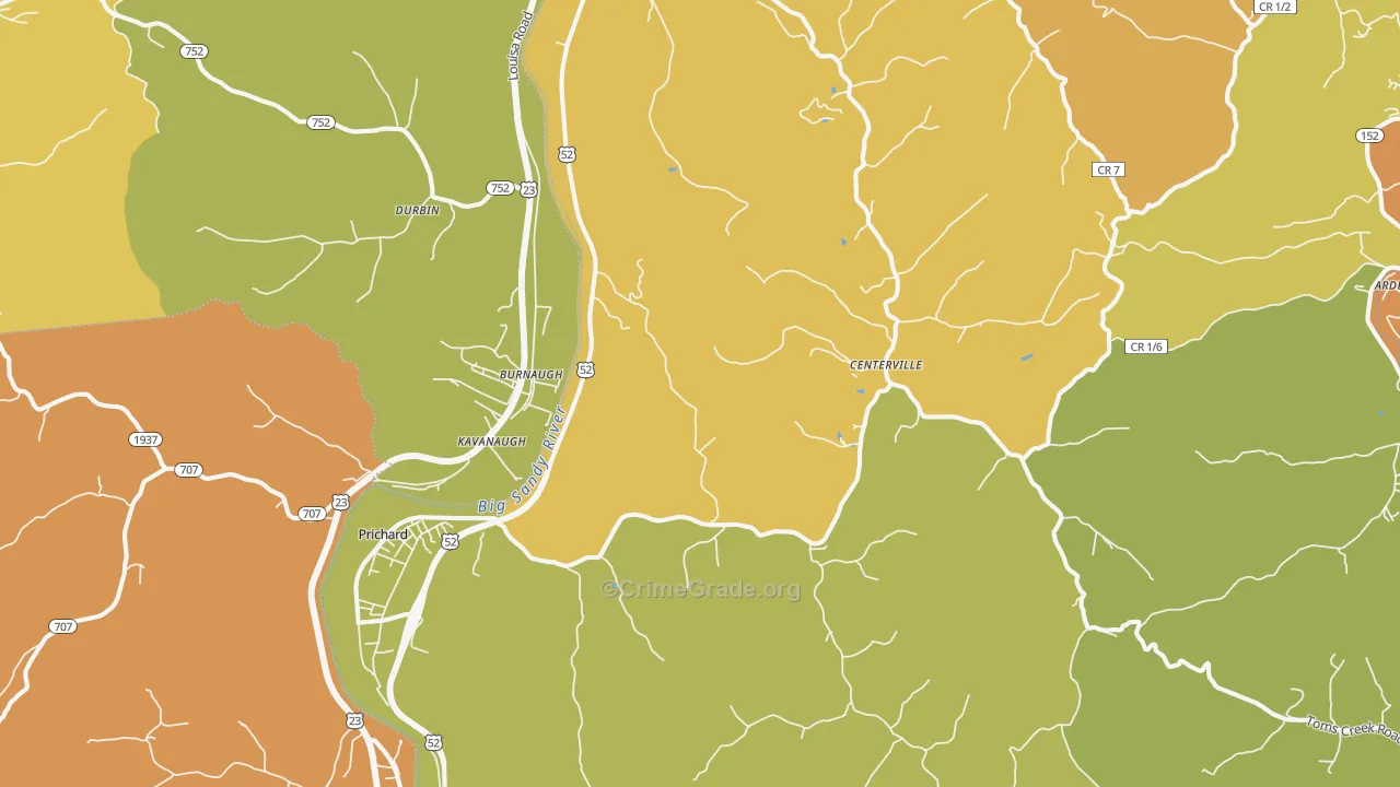 Prichard, WV Map of Burglary Rates