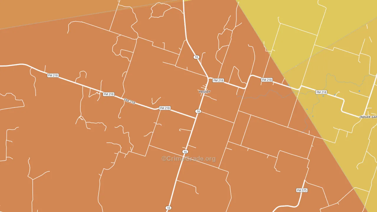 Priddy, TX Map of Burglary Rates