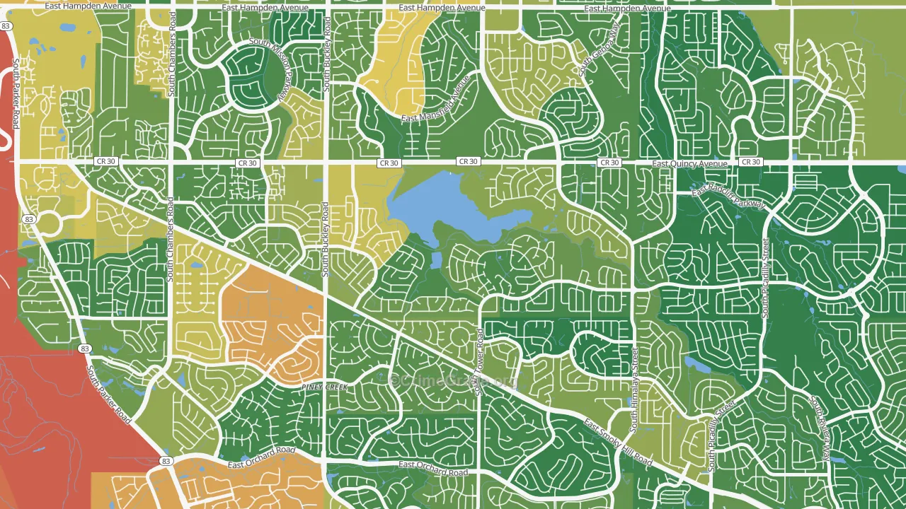 Prides Crossing, Aurora, CO Map of Burglary Rates