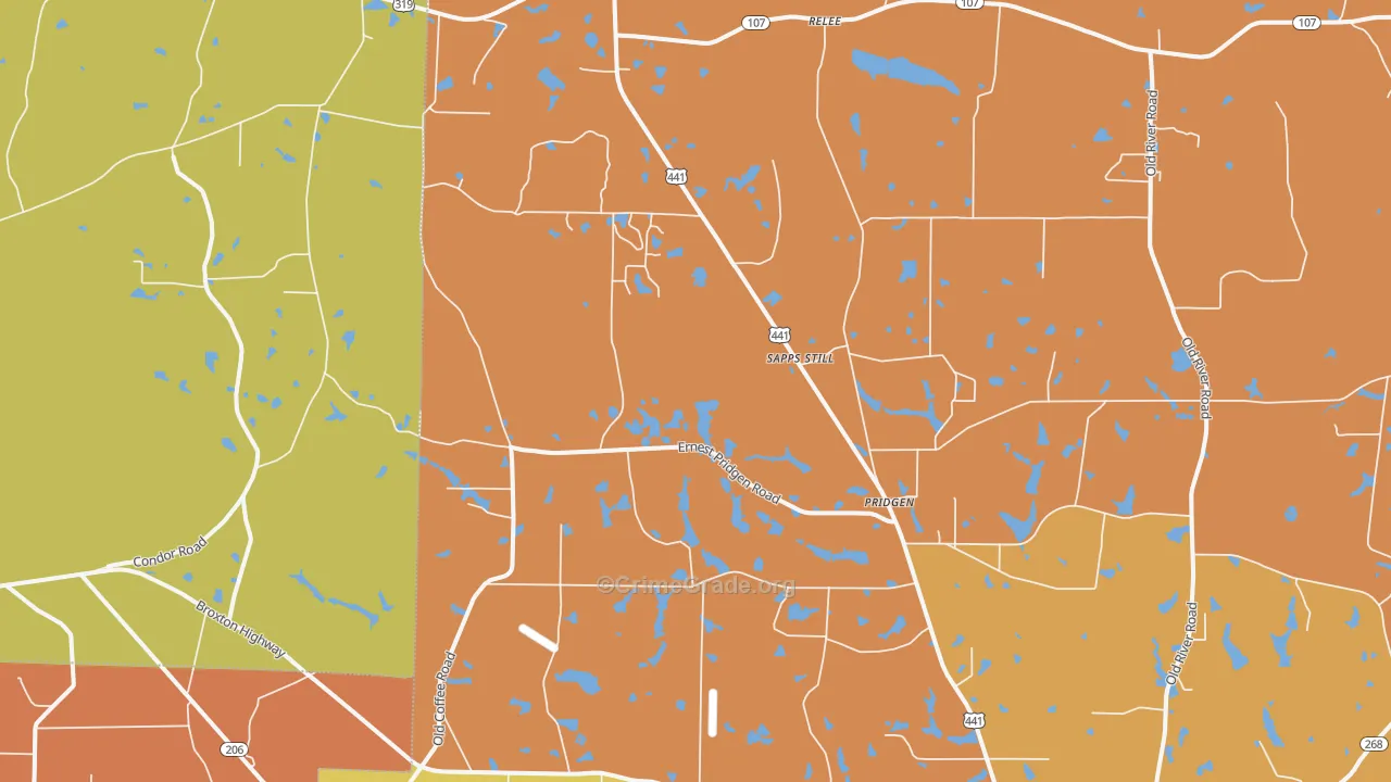 Pridgen, GA Map of Burglary Rates