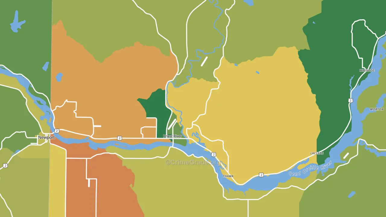Priest River, ID Map of Burglary Rates