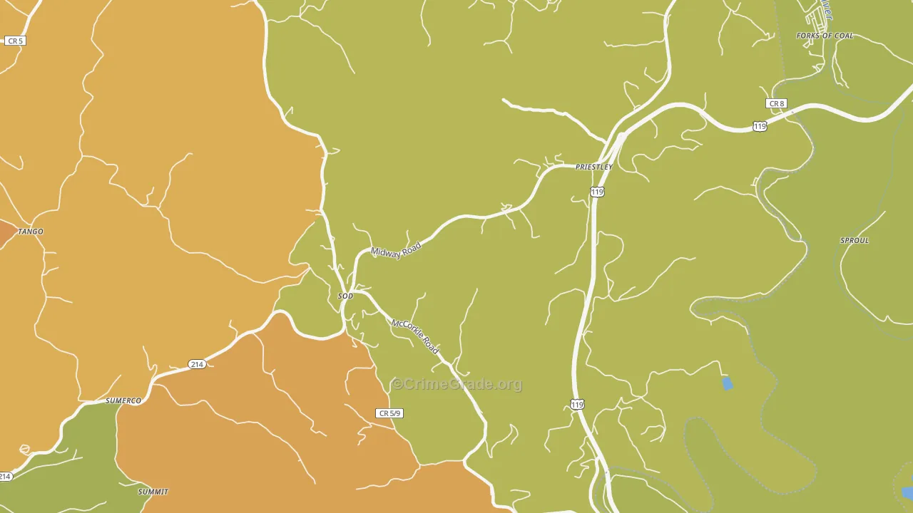 Priestley, WV Map of Burglary Rates