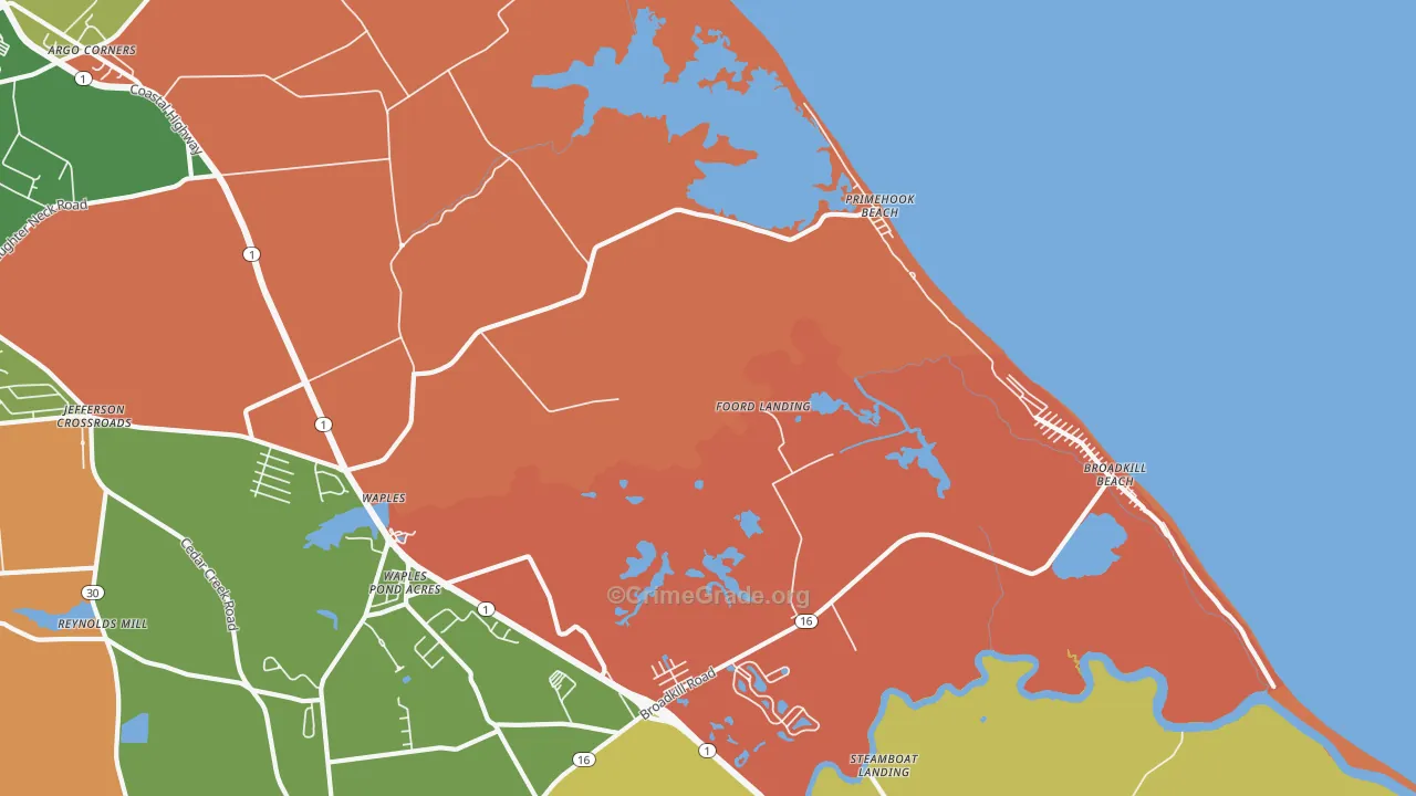 Primehook Beach, DE Map of Burglary Rates