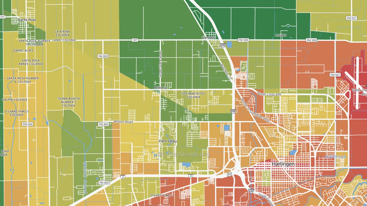 Primera, TX Map of Burglary Rates