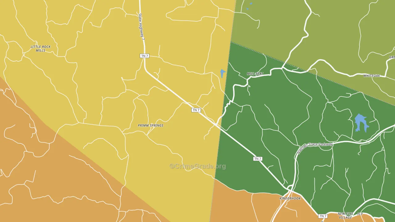 Primm Springs, TN Map of Burglary Rates