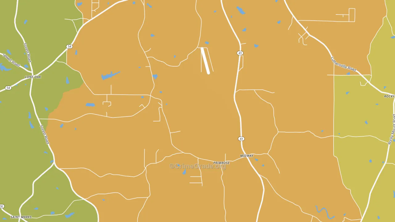 Primrose, GA Map of Burglary Rates