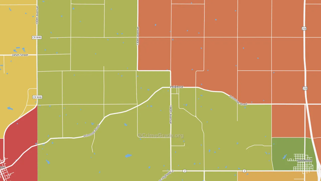 Primrose, IA Map of Burglary Rates