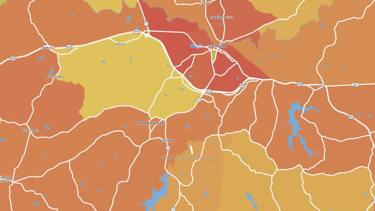 Prince Edward County, VA Map of Burglary Rates