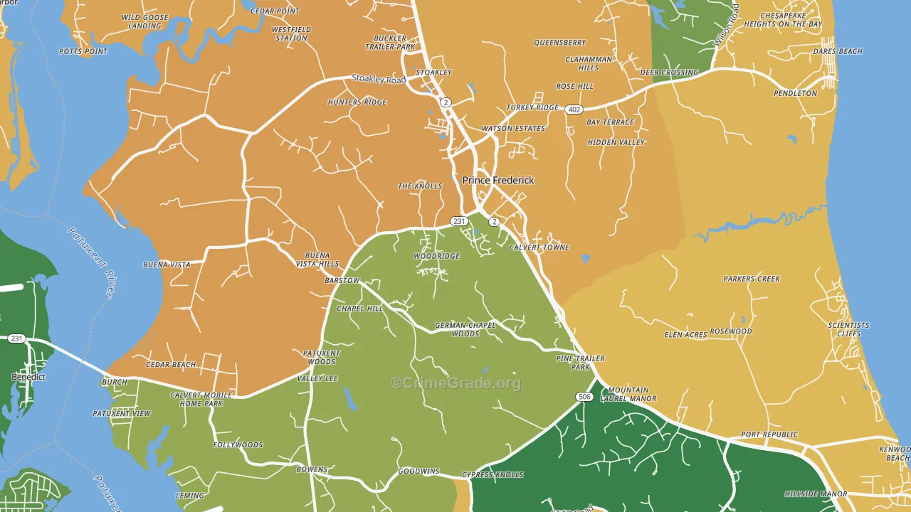 Prince Frederick, MD Map of Burglary Rates