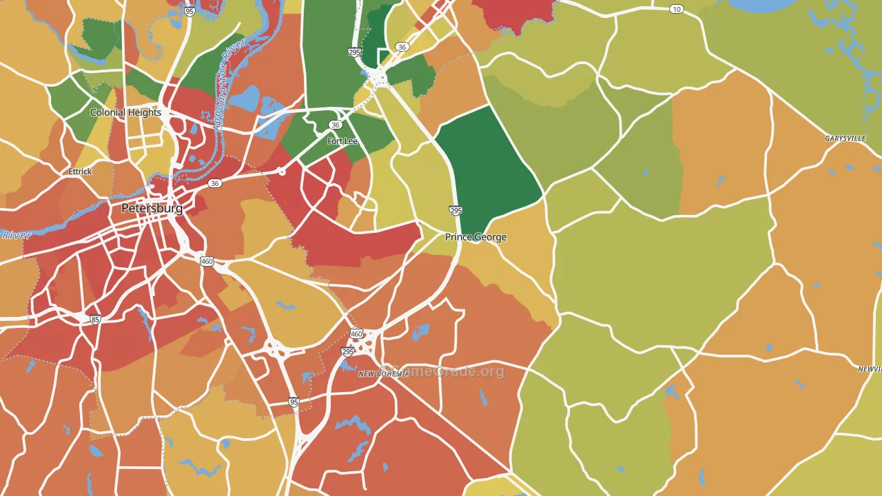 Prince George County, VA Map of Burglary Rates