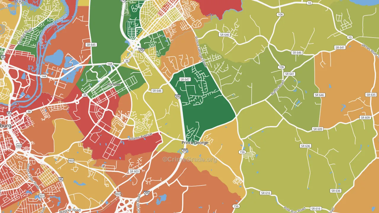 Prince George, VA Map of Burglary Rates