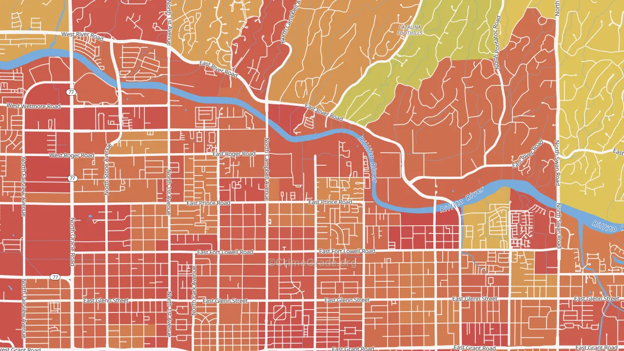 Prince Tucson, Tucson, AZ Map of Burglary Rates